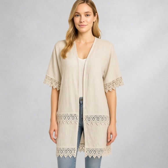 Valentina Naldi Other - Valentina Naldi 100% Linen Women’s Tunic L/XL One Size Lace Trim Boho Italy 0157